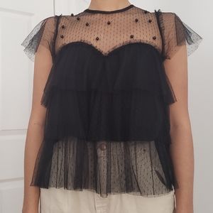 NWOT Black tulle tiered top
